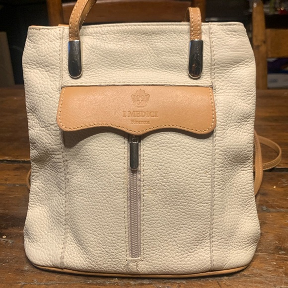 I MEDICI FIRENZE ITALIAN LEATHER CREAM AND TAN PURSE MINI-BACKPACK